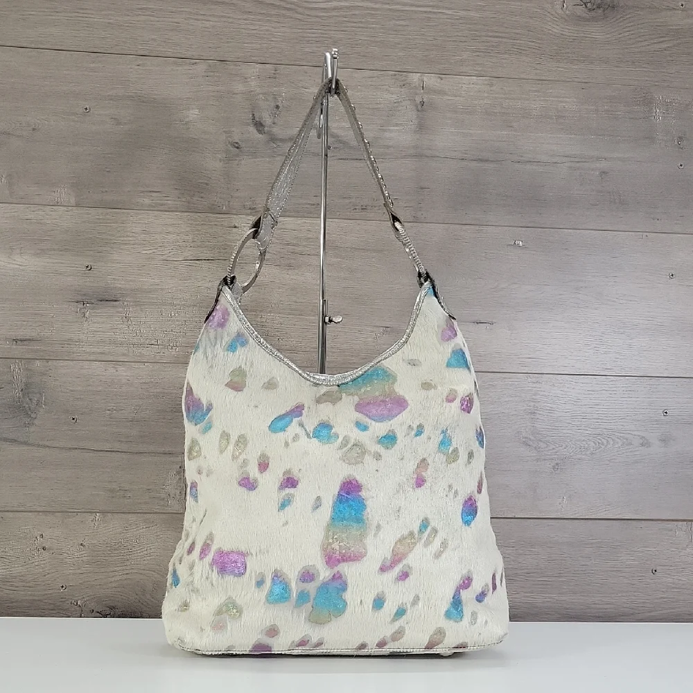Large Raviani Garland Texas Calf-Hair Multi-Color Hobo Bag with Metallic Trim